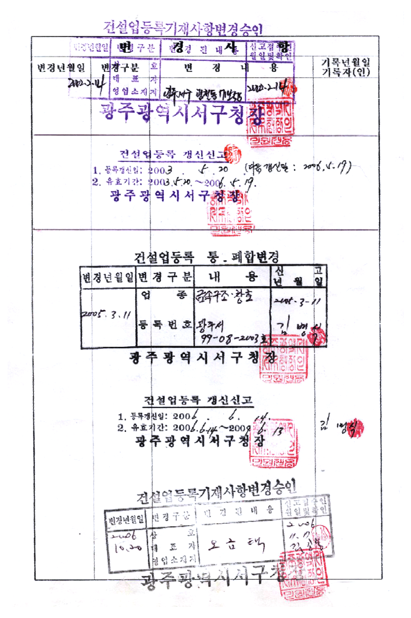 건설업등록기재사항변경승인